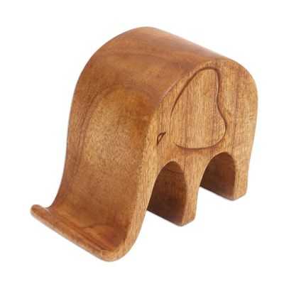Alternate image for Handmade Jempinis Wood Elephant Phone Stand Dialing Elephant
