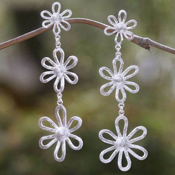 Alternate image for Sterling Silver Dangle Earrings with Floral Details Floral Rain
