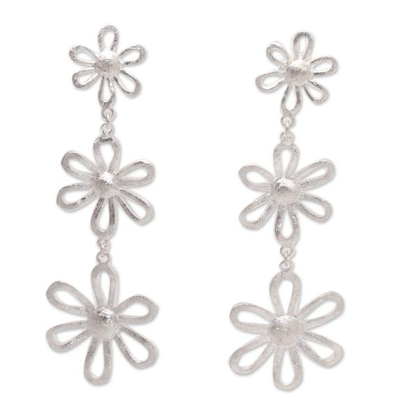 Alternate image for Sterling Silver Dangle Earrings with Floral Details Floral Rain