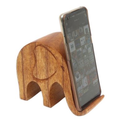 Alternate image for Handmade Jempinis Wood Elephant Phone Stand Dialing Elephant