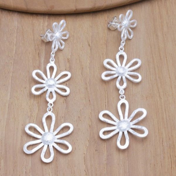 Alternate image for Sterling Silver Dangle Earrings with Floral Details Floral Rain