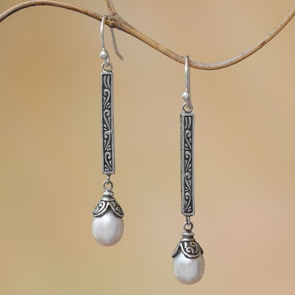 Alternate image for Sterling Silver Cultured Pearl Elongated Dangle Earrings Mermaid Melody