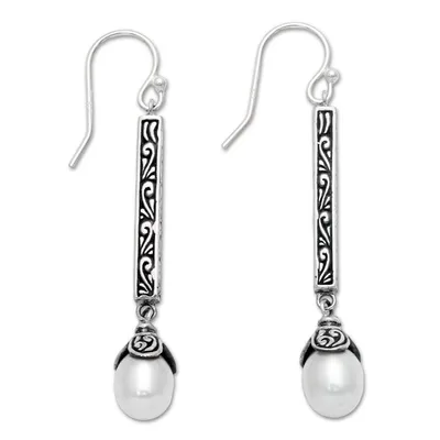 Alternate image for Sterling Silver Cultured Pearl Elongated Dangle Earrings Mermaid Melody
