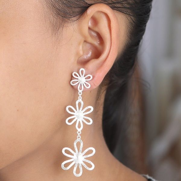 Alternate image for Sterling Silver Dangle Earrings with Floral Details Floral Rain