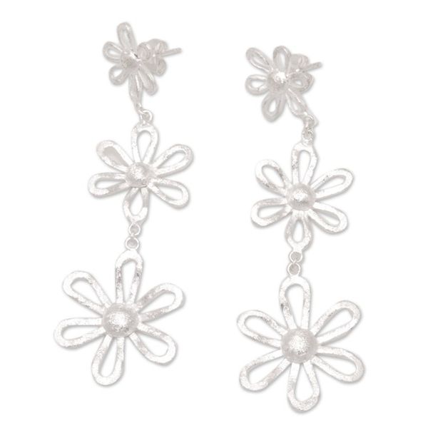 Alternate image for Sterling Silver Dangle Earrings with Floral Details Floral Rain