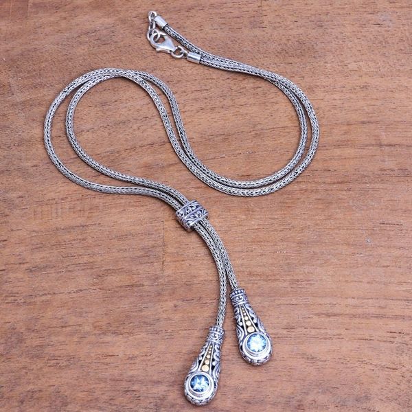 Alternate image for Gold Accented Blue Topaz Lariat Necklace from Bali Twin Sparkle