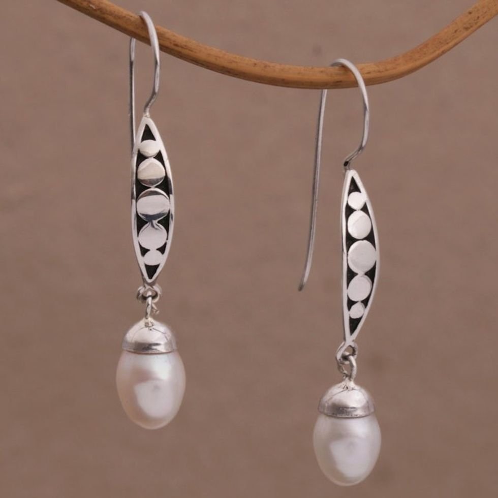 Balinese Artisan Crafted Sterling Silver and Pearl Earrings 'Paradise Blooms'