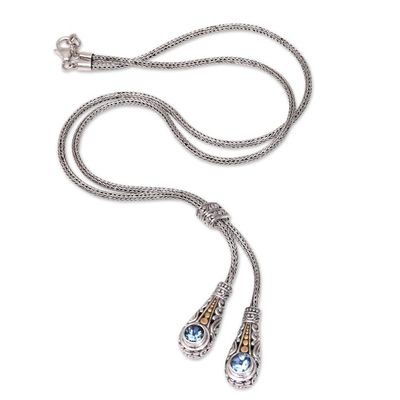 Alternate image for Gold Accented Blue Topaz Lariat Necklace from Bali Twin Sparkle