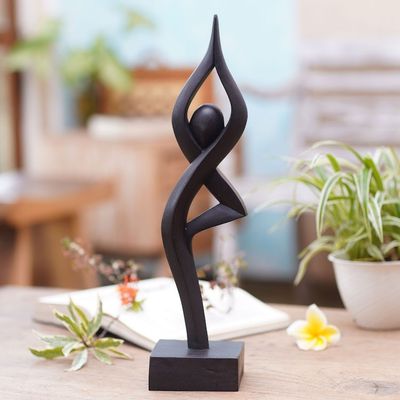 Alternate image for Black Hand-Carved Suar Wood Praying Abstract Sculpture Abstract Praying