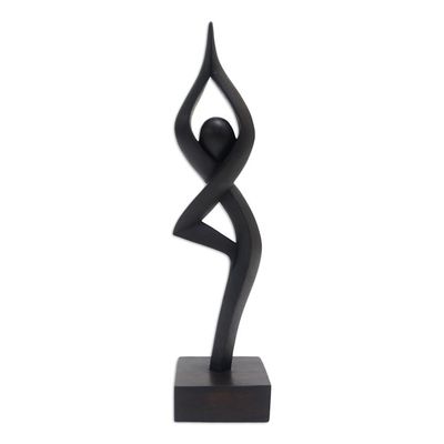 Alternate image for Black Hand-Carved Suar Wood Praying Abstract Sculpture Abstract Praying
