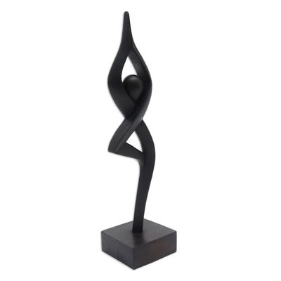Alternate image for Black Hand-Carved Suar Wood Praying Abstract Sculpture Abstract Praying