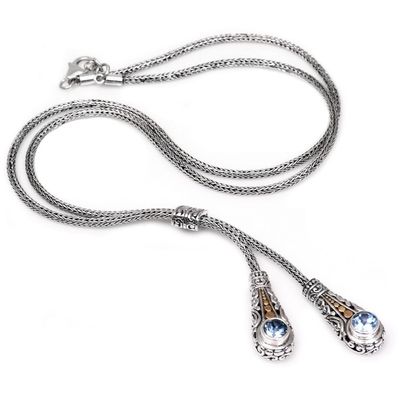 Alternate image for Gold Accented Blue Topaz Lariat Necklace from Bali Twin Sparkle