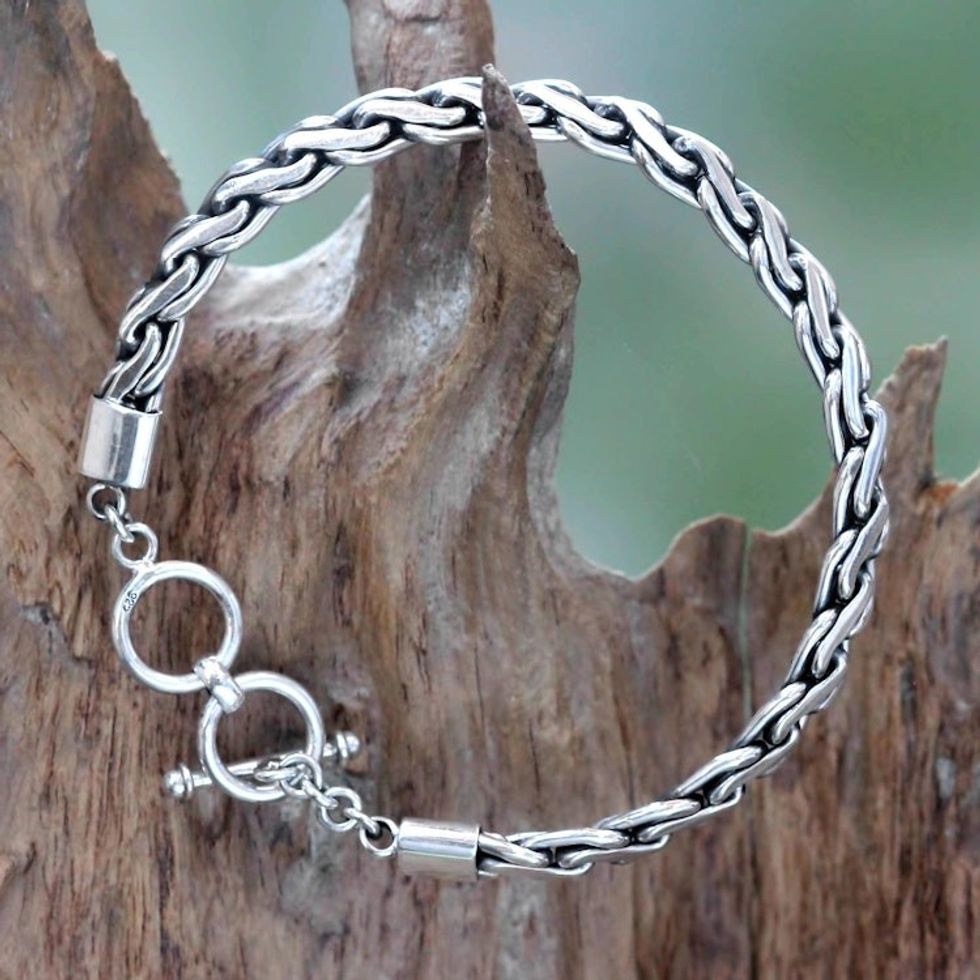Handcrafted Men's Sterling Silver Chain Bracelet 'Dauntless'