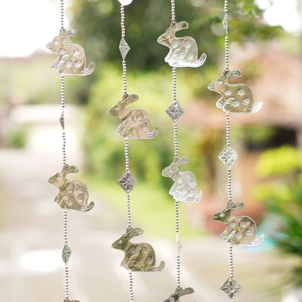Aluminum Rabbit-Themed Holiday Garland Set of 4 'Festive Bunny'