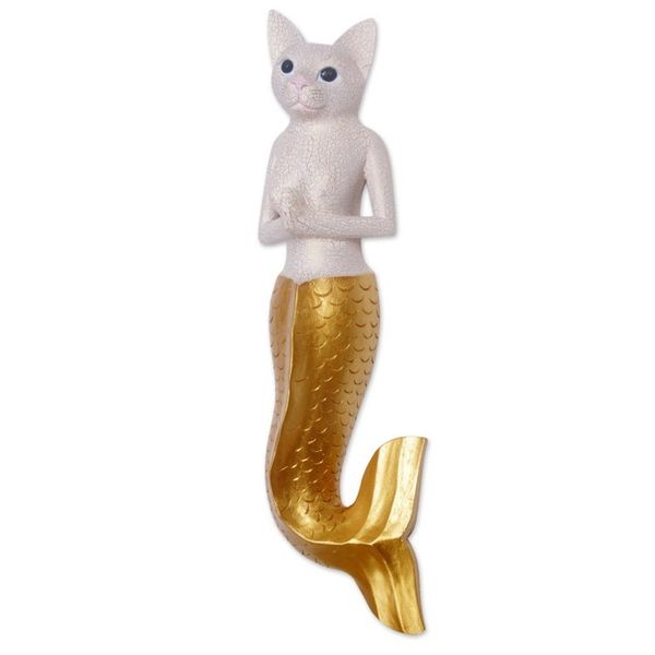 Alternate image for Mermaid Cat Wall Sculpture in White and Gold from Bali Mermaid Kitty in White