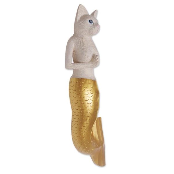 Alternate image for Mermaid Cat Wall Sculpture in White and Gold from Bali Mermaid Kitty in White