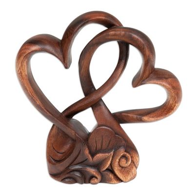 Alternate image for Handmade Heart-Themed Floral and Leafy Suar Wood Sculpture Beloved Heart