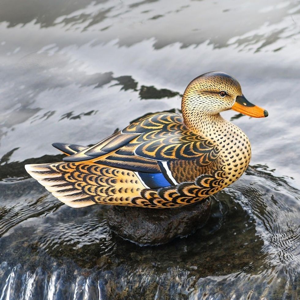 Hand Painted Wood Female Mallard Duck Statuette from Bali 'Elegant Mallard'