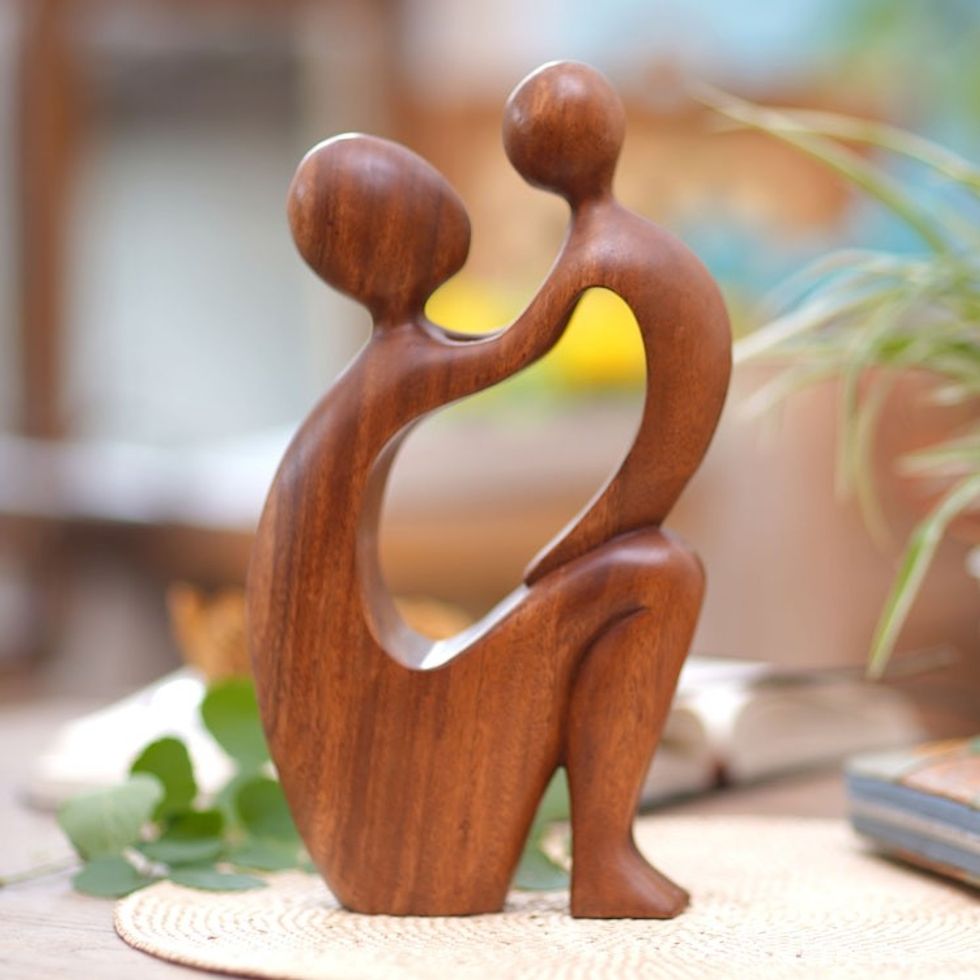 Mother and Child Wood Sculpture 'I Adore You'
