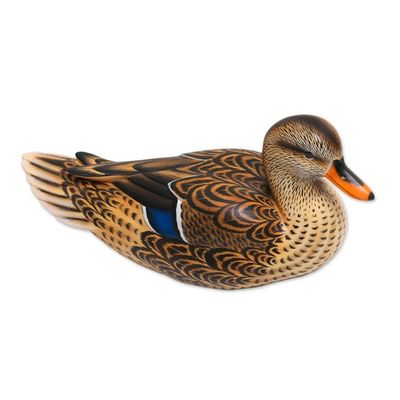 Alternate image for Hand Painted Wood Female Mallard Duck Statuette from Bali Elegant Mallard