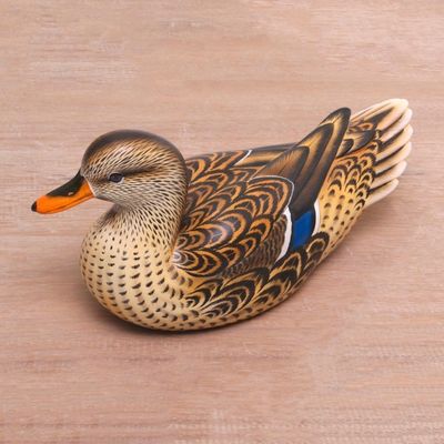 Alternate image for Hand Painted Wood Female Mallard Duck Statuette from Bali Elegant Mallard