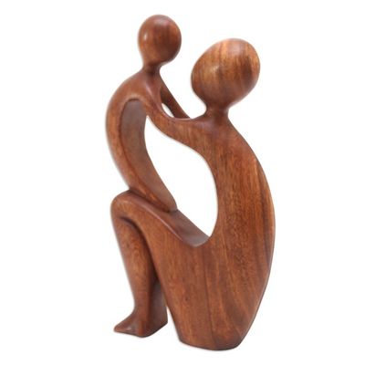 Alternate image for Mother and Child Wood Sculpture I Adore You