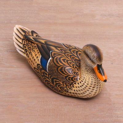 Alternate image for Hand Painted Wood Female Mallard Duck Statuette from Bali Elegant Mallard