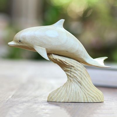 Alternate image for Jumping Dolphin Hand Carved Wood Sculpture Dolphin Beauty