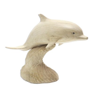 Alternate image for Jumping Dolphin Hand Carved Wood Sculpture Dolphin Beauty
