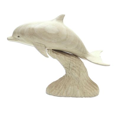 Alternate image for Jumping Dolphin Hand Carved Wood Sculpture Dolphin Beauty