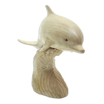 Alternate image for Jumping Dolphin Hand Carved Wood Sculpture Dolphin Beauty