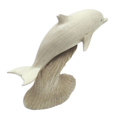 Alternate image for Jumping Dolphin Hand Carved Wood Sculpture Dolphin Beauty
