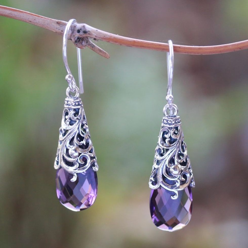 6-Carat Amethyst Dangle Earrings Crafted in Bali 'Princess Beauty'