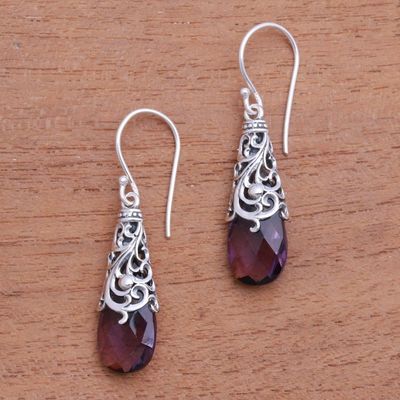 Alternate image for 6-Carat Amethyst Dangle Earrings Crafted in Bali Princess Beauty
