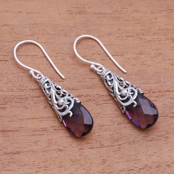 Alternate image for 6-Carat Amethyst Dangle Earrings Crafted in Bali Princess Beauty