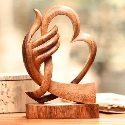 Alternate image for Heart-Themed Suar Wood Sculpture from Bali Warm Love