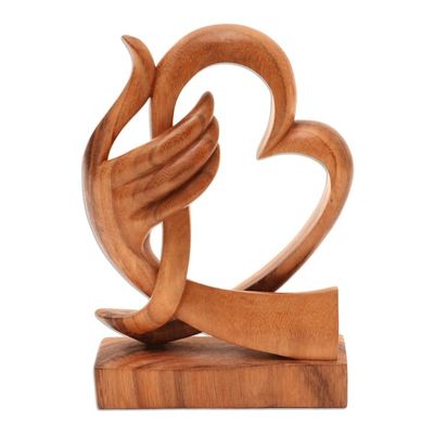 Alternate image for Heart-Themed Suar Wood Sculpture from Bali Warm Love