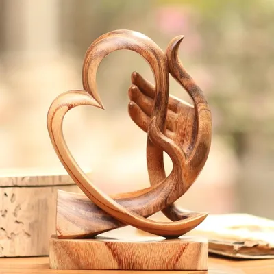 Alternate image for Heart-Themed Suar Wood Sculpture from Bali Warm Love