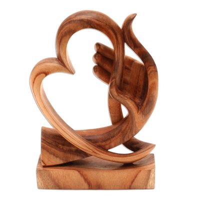 Alternate image for Heart-Themed Suar Wood Sculpture from Bali Warm Love