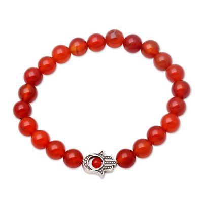 Alternate image for Carnelian Beaded Stretch Bracelet with Hamsa Hand Hamsa Hand