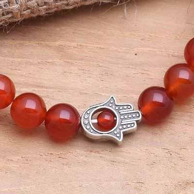 Alternate image for Carnelian Beaded Stretch Bracelet with Hamsa Hand Hamsa Hand
