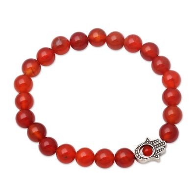Alternate image for Carnelian Beaded Stretch Bracelet with Hamsa Hand Hamsa Hand