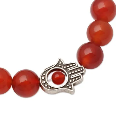 Alternate image for Carnelian Beaded Stretch Bracelet with Hamsa Hand Hamsa Hand