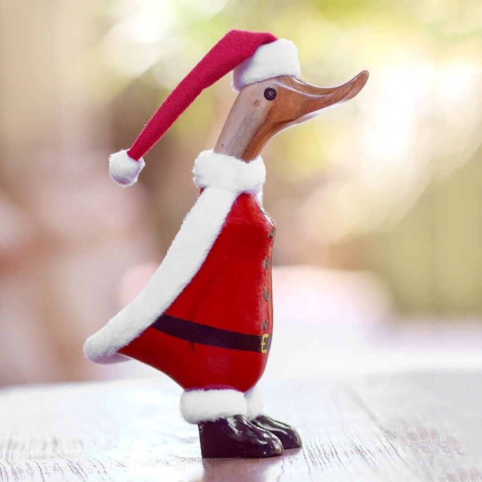 Bamboo Root and Wood Santa Duck Decorative Figurine 'Santa Duck'