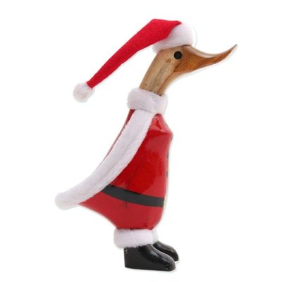 Alternate image for Bamboo Root and Wood Santa Duck Decorative Figurine Santa Duck