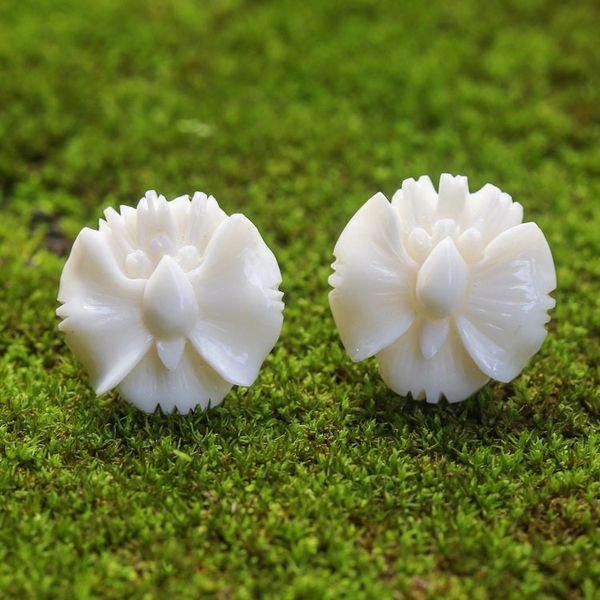 Alternate image for Hand-Carved Bone Orchid Button Earrings from Bali Fantastic Orchids