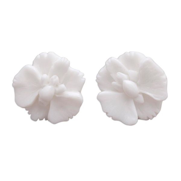 Alternate image for Hand-Carved Bone Orchid Button Earrings from Bali Fantastic Orchids