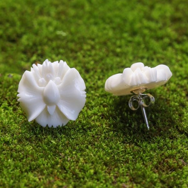 Alternate image for Hand-Carved Bone Orchid Button Earrings from Bali Fantastic Orchids