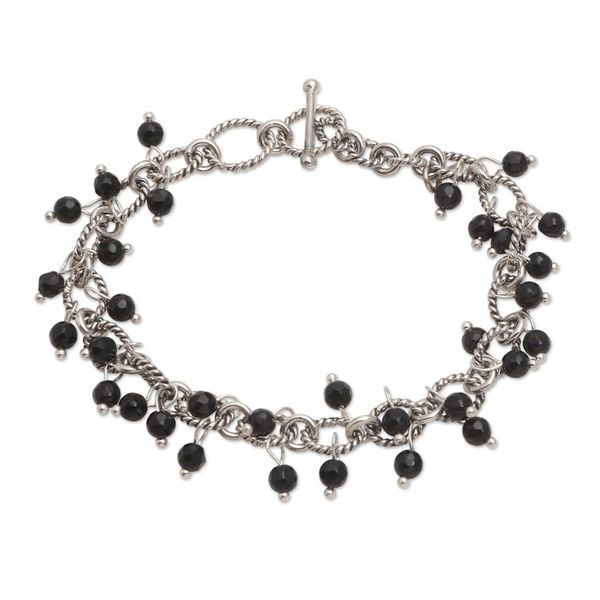 Alternate image for Hand Crafted Onyx and Sterling Silver Beaded Bracelet Cloudburst in Black
