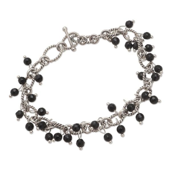 Alternate image for Hand Crafted Onyx and Sterling Silver Beaded Bracelet Cloudburst in Black